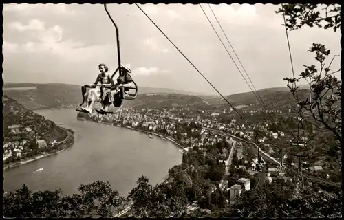 Ansichtskarte Boppard Panorama am Rhein mit Sesselbahn 1954