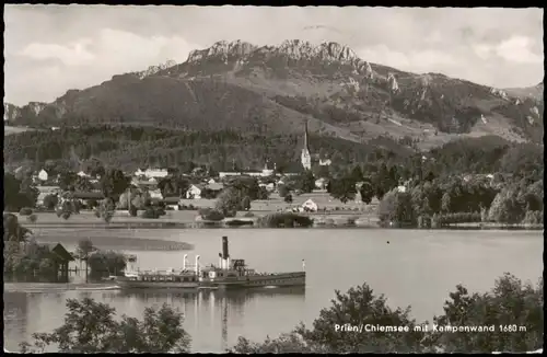Ansichtskarte Prien Panorama mit Chiemsee u. Kampenwand 1957