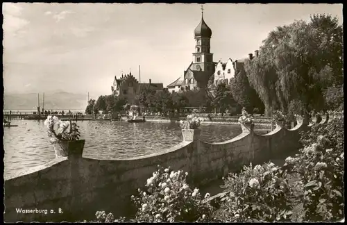 Ansichtskarte Wasserburg am Bodensee Ortsansicht Partie am Bodensee 1957