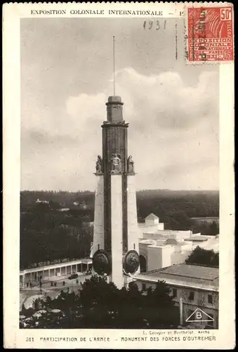 Paris EXPOSITION COLONIALE INTERNATIONALE MONUMENT DES FORCES D'OUTREMER 1931