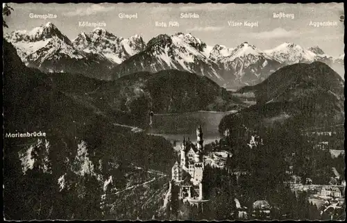 Schwangau Schloß Neuschwanstein mit Marienbrücke, Hohenschwangau, Alpsee 1967