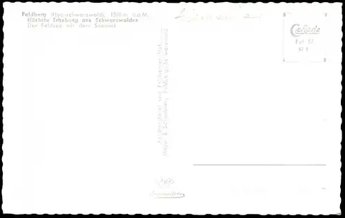 Feldberg   Feldberg (Hochschwarzwald)  Erhebung des Schwarzwaldes 1957
