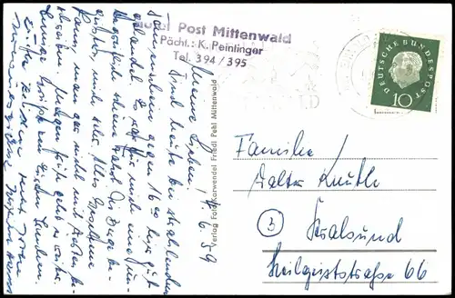 Ansichtskarte Mittenwald Gruss-Aus-Mehrbild-AK mit 4 Ortsansichten 1959