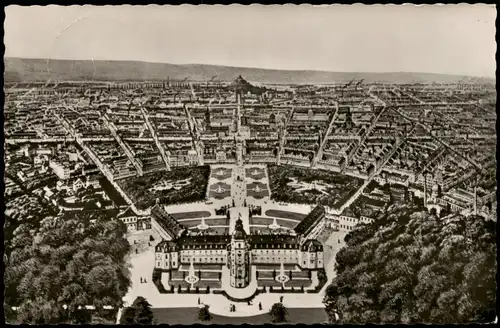 Ansichtskarte Karlsruhe Panorama-Ansicht der "Fächerstadt" 1960