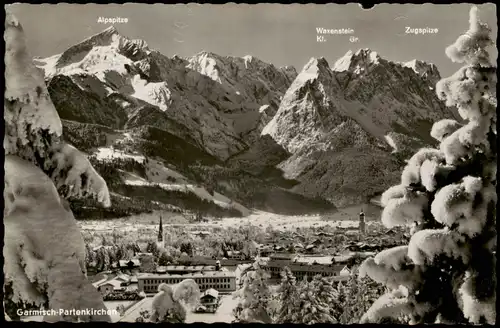 Garmisch-Partenkirchen Panorama-Ansicht mit Alpen im Winter 1962