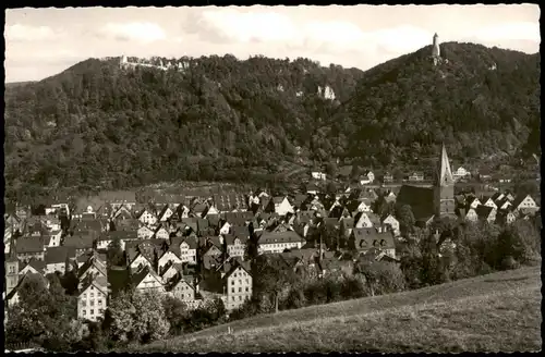Geislingen an der Steige Ortspanorama mit Ruine Helfenstein und Odenturm 1960