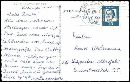 Ansichtskarte .Baden-Württemberg Schwarzwaldhaus (ohne Ortsangabe) 1964