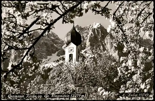 Ansichtskarte Grainau Kirche gegen Gr. Waxenstein 1956