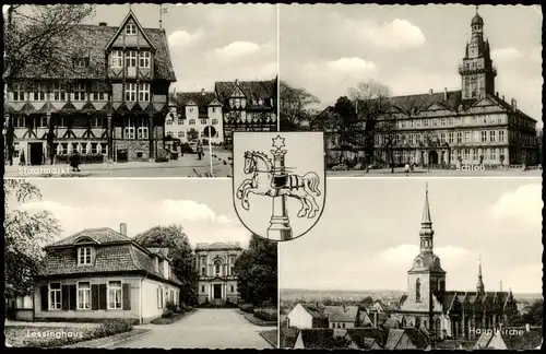 Wolfenbüttel Mehrbild-AK mit Stadtmarkt, Schloß, Lessinghaus, Kirche 1958