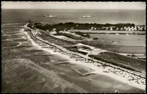 Ansichtskarte Döse-Cuxhaven Luftbild Strandhaus - Schiffe 1962