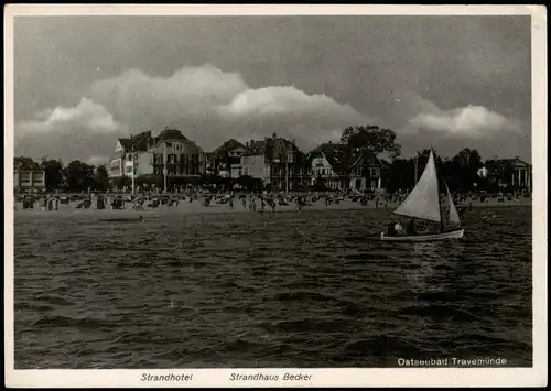 Ansichtskarte Travemünde-Lübeck Strandhotel, Strandhaus Becker 1956