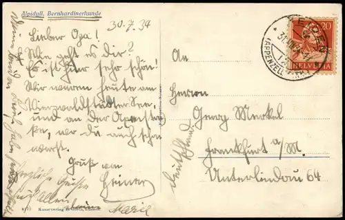 Ansichtskarte .Schweiz Alpidyll, Bernhardinerhunde Suisse Helvetia 1934