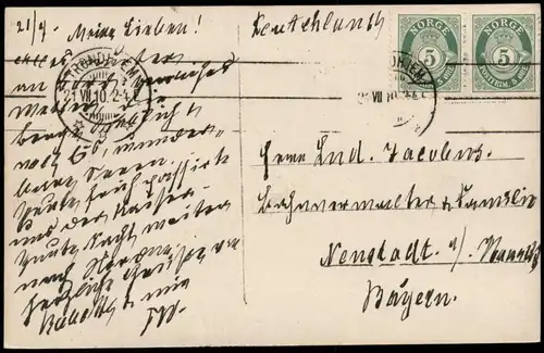 Postcard Trondheim Trondheim Stadtparte 1924  gel.