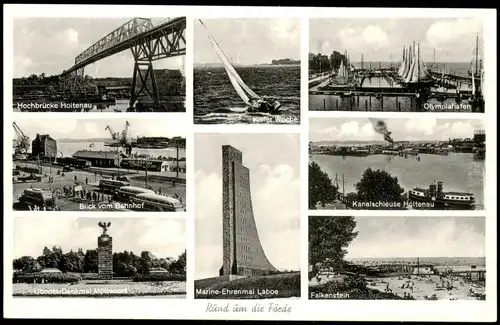 Flensburg Mehrbild-AK "Rund um die Förde"  Laboe, Kieler Woche, Holtenau 1950