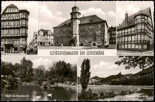 Witzenhausen Mehrbild-AK mit Steinernes Haus, Rathaus, Idyll Stadtpark uvm. 1960