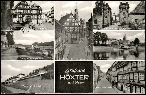 Höxter (Weser) Mehrbild-AK Dampfer-Anlegestelle, Weserbergland-Klinik uvm. 1962