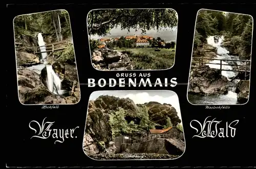 Bodenmais Mehrbild-AK mit 4 Foto-Ansichten ua. Hochfall Rieslochfälle 1960