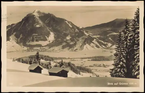 Ansichtskarte Grünten Stadt im Winter 1935  gel. Bahnpoststempel