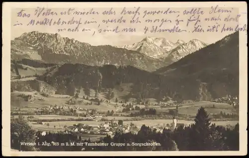 Ansichtskarte Wertach (Allgäu) Tannheimer Gruppe u. Sorgschroffen. 1934