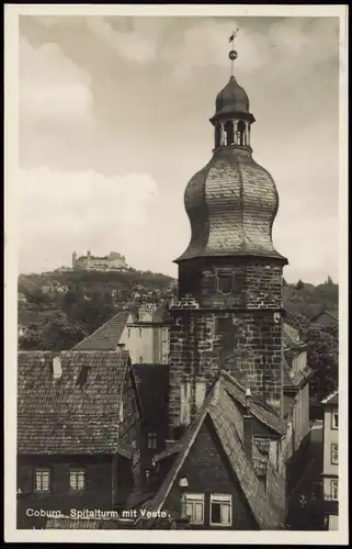 Ansichtskarte Coburg Spitalturm mit Veste. 1933