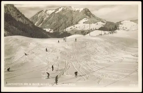 Ansichtskarte Hinterstein / Allgäu Allgäu, Talschigelände - Skifahrer 1932
