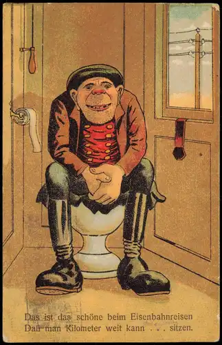 Das ist das schöne beim Eisenbahnreisen Daß man Kilometer weit kann sitzen. 1930