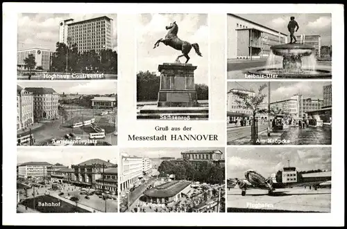 Hannover Mehrbildkarte u.a. mit Aegidientorplatz Flughafen Bahnhof 1955