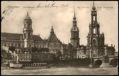 Ansichtskarte Innere Altstadt-Dresden Elbdampfer Hofkirche Ständehaus 1910