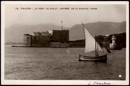 CPA Toulon Fort und Segelboot 1908