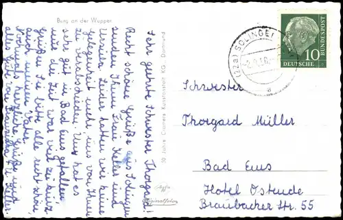 Burg an der Wupper-Solingen Burg an der Wupper 1958   Stempel 22a SOLINGEN