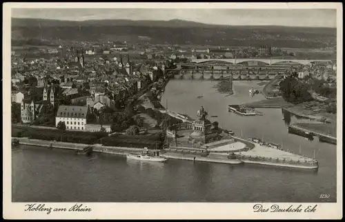 Koblenz Deutsches Eck 1940   rückseitig Bordpoststempel Dampfer BARBAROSSA