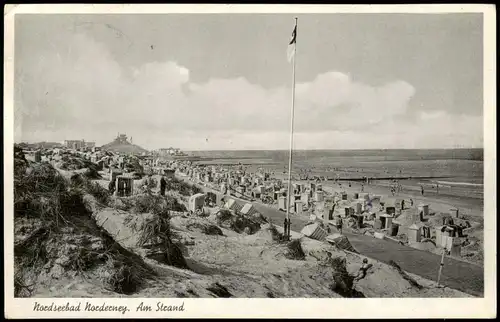 Ansichtskarte Norderney Strandleben, Strandkörbe - Restaurant 1954