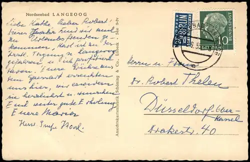 Ansichtskarte Langeoog Dünen und Strand 1955