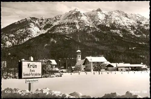 Ansichtskarte Krün Ortsschild - Stadt im Winter 1964