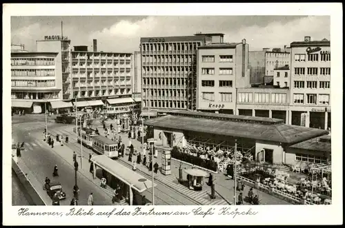 Ansichtskarte Hannover Kröpcke, Neubauten - Haltestelle 1953