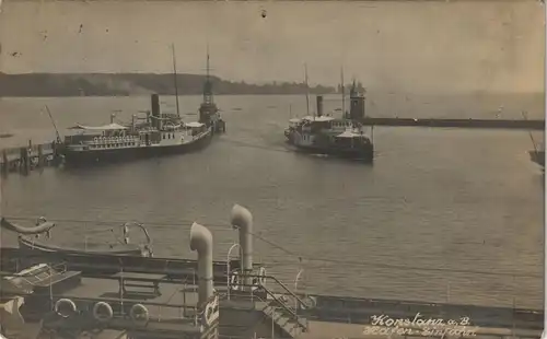 Ansichtskarte Konstanz Hafeneinfahrt - Dampfer, Fotokarte 1921