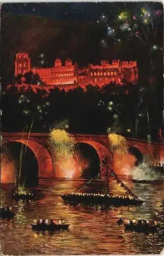 Heidelberg Schlossbeleuchtung, Feuerwerk, Boote mit Lampions 1925