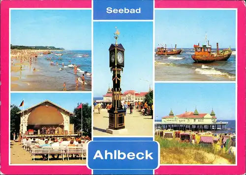 Ahlbeck (Usedom) Blick von Seebrücke Strand, Am Strand, Konzertpavillon  1980