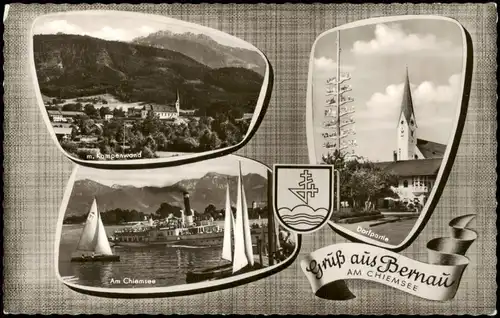 Ansichtskarte Bernau am Chiemsee Mehrbildkarte mit 3 Ortsansichten 1962