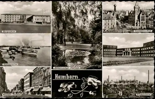 Hamborn-Duisburg Mehrbild-AK mit Bergschule, Stadtbad, Botanischer Garten 1959