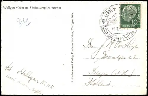 Ansichtskarte Wallgau Ortspanorama mit Schöttlkarspitze 2049 m 1957