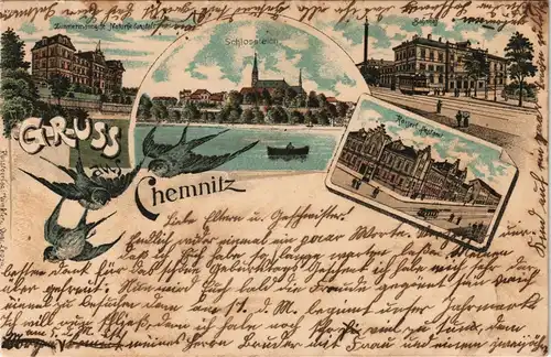 Ansichtskarte Litho AK Chemnitz Hauptbahnhof, Post, Naturheilanstalt 1904