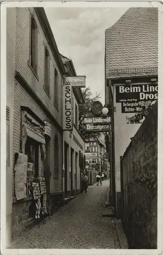 Ansichtskarte Rüdesheim (Rhein) Drosselgasse, Geschäfte, Kneipen 1936