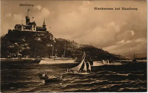 Blankenese-Hamburg Süllberg, Fotokunst - Kriegsschiffe Segelboote 1908
