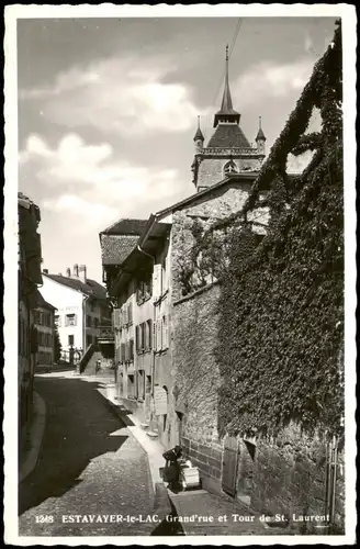 Estavayer ESTAVAYER-1e-LAC Grand rue et Tour de St. Laurent 1950