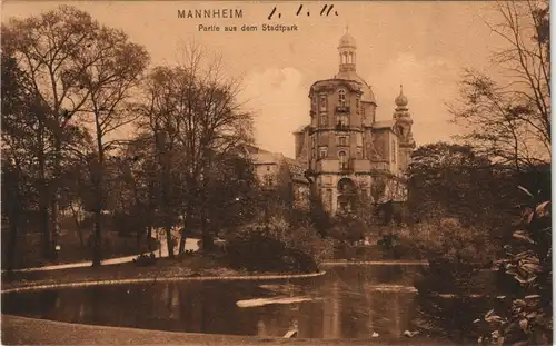 Ansichtskarte Mannheim Partie im Stadtpark, Stadthaus 1911