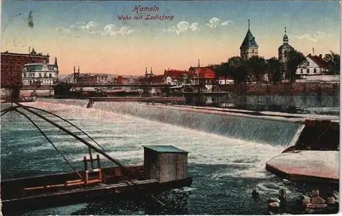 Ansichtskarte Hameln Wehr mit Lachsfang 1922