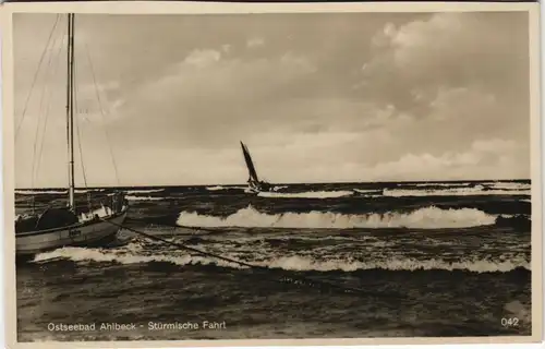 Ansichtskarte Ahlbeck (Usedom) Stürmische Fahrt - Segelboot 1932