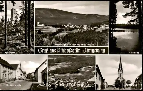 Bischofsgrün Mehrbild-AK Umland-Ansichten u.a. Asenturm, Fichtelsee uvm. 1957