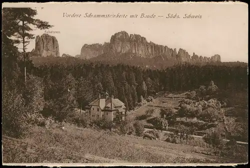 Bad Schandau Vordere Schrammsteine mit Baude i.d. Sächs. Schweiz 1925